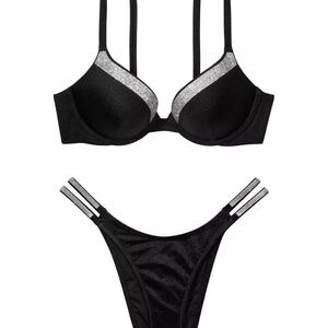 Victoria's Secret Black Push-Up Bra 2 Piece Swimsuit with Rhinestones